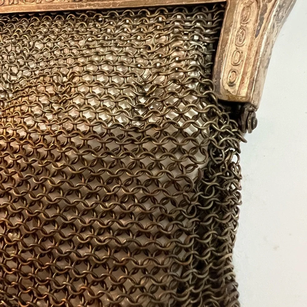 Antique Victorian Ornate Frame Metal Mesh Purse Bag - Picture 3 of 11